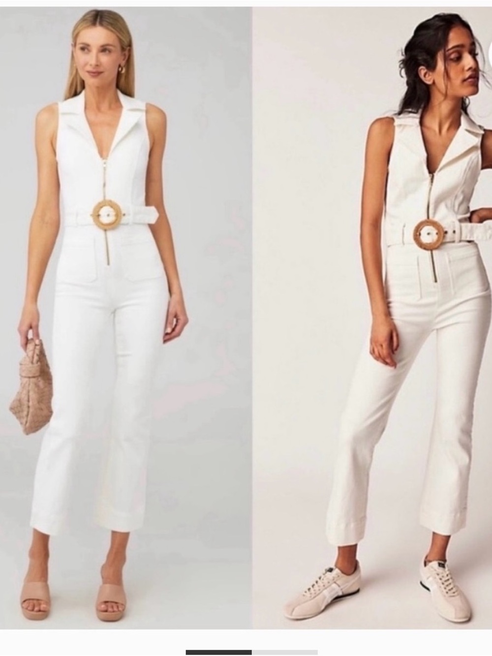 Show Me Your MuMu White Sleeveless Notch-Collar Jumpsuit with Statement Belt